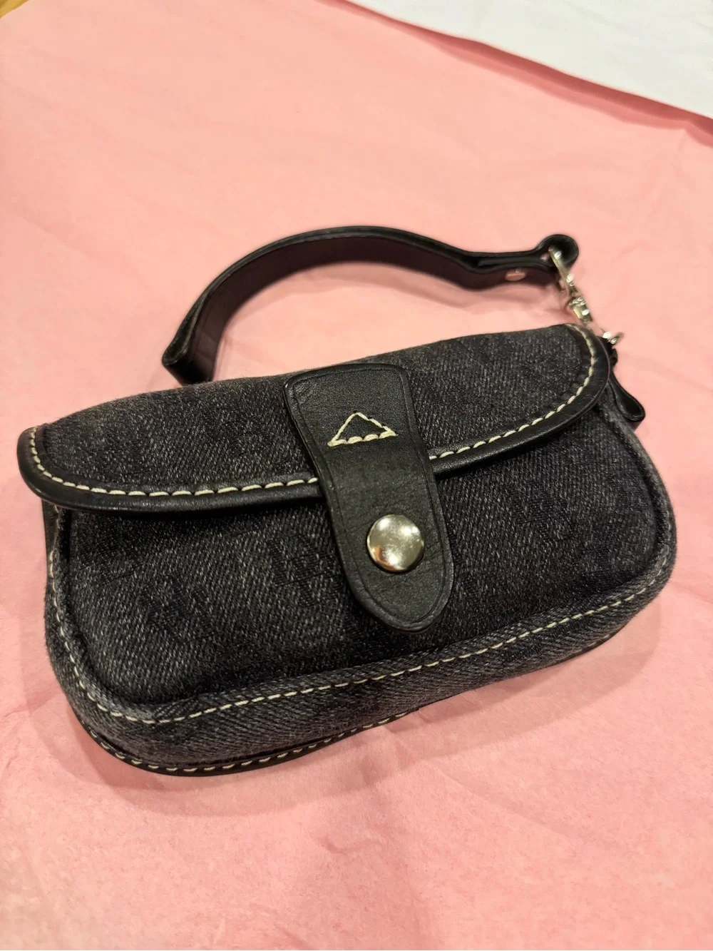Dooney & Bourke Gray Denim Signature Canvas & Black Leather Wristlet